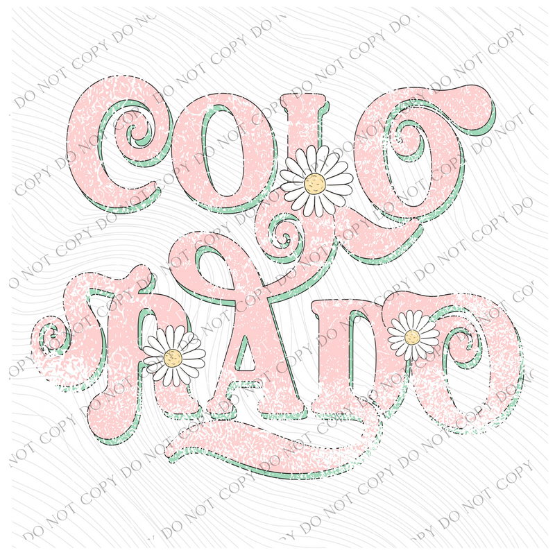 Colorado Retro Swirl Daisies Distressed Pink & Green Spring & Summer Digital Design, PNG