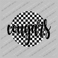 Cougars Checkered Circle Cutout Black/White Mascot Digital Design, PNG