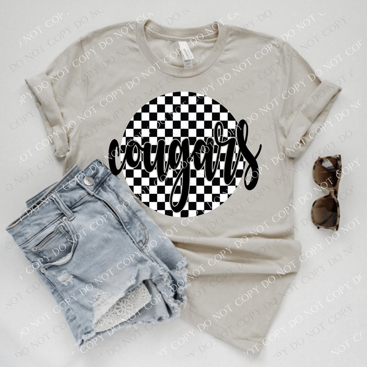 Cougars Checkered Circle Cutout Black/White Mascot Digital Design, PNG