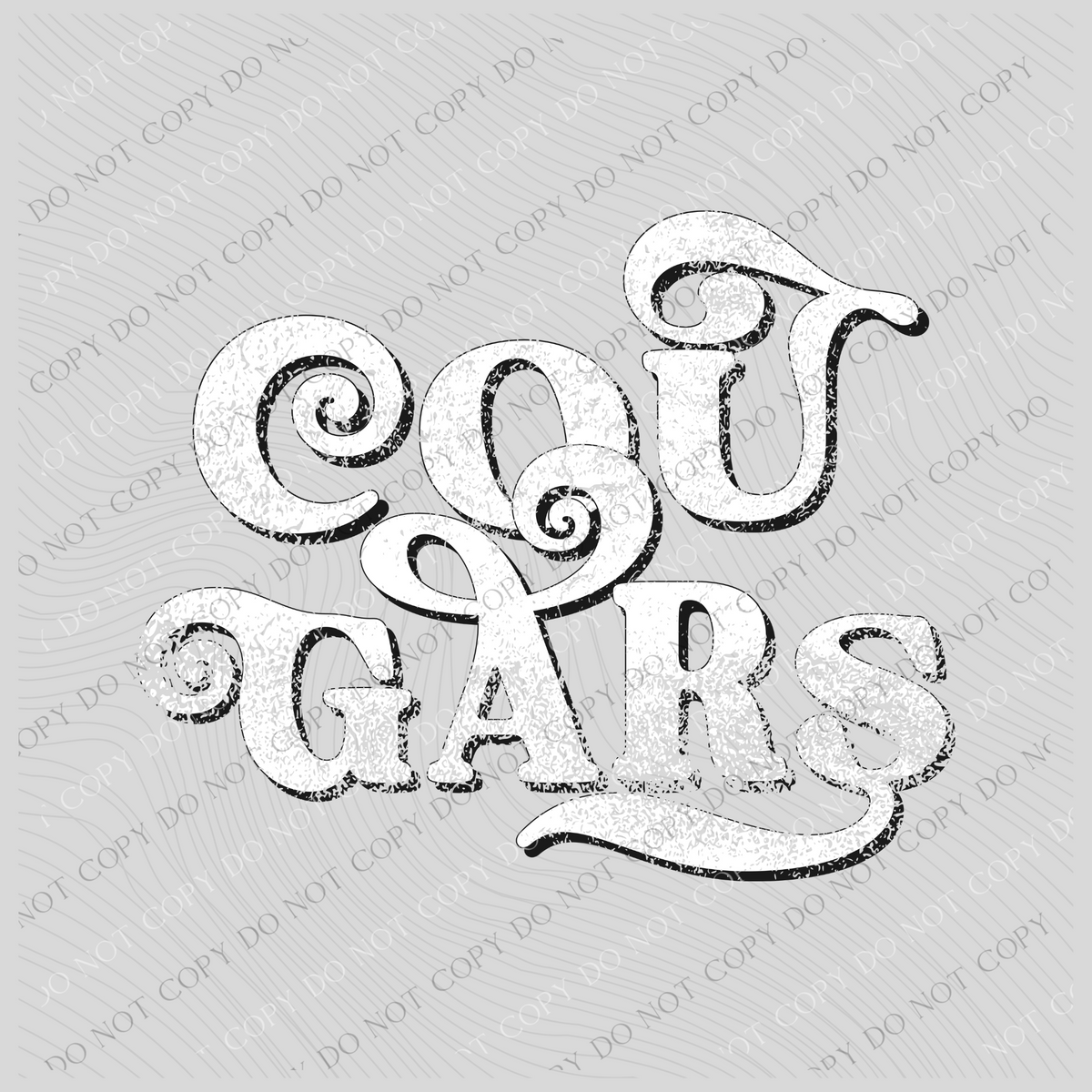 Cougars Swirl Distressed White & Black Digital Design, PNG