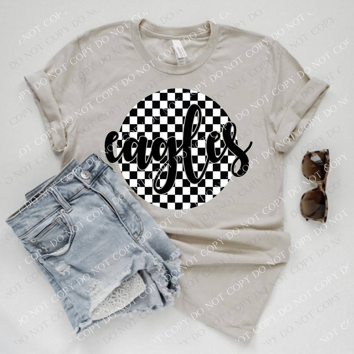 Eagles Checkered Circle Cutout Black/White Mascot Digital Design, PNG