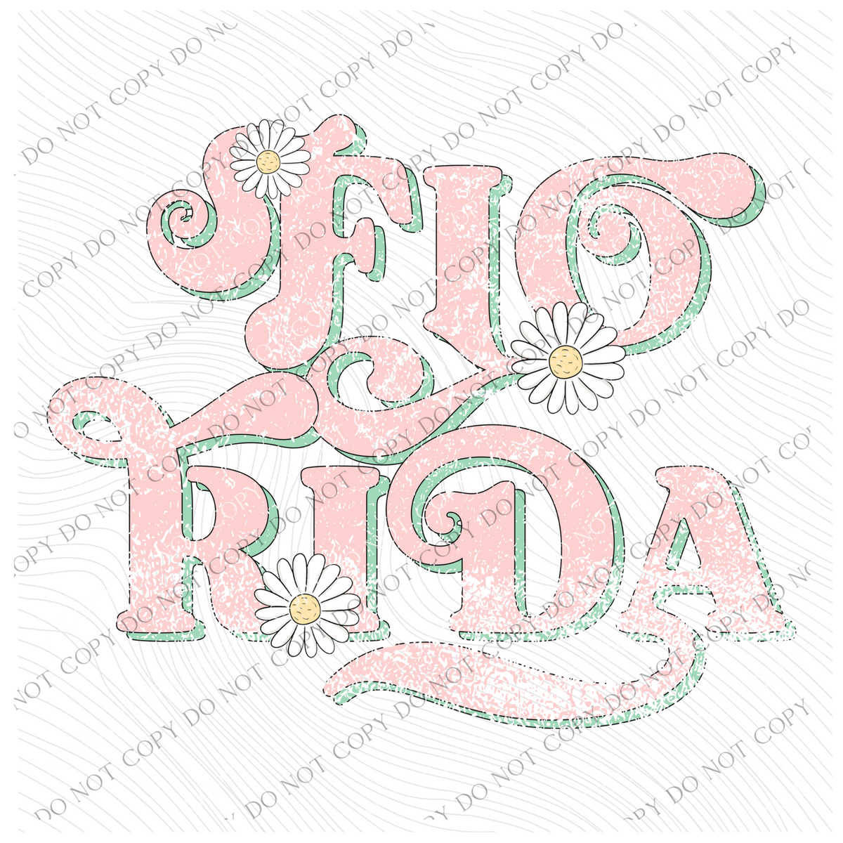Florida Retro Swirl Daisies Distressed Pink & Green Spring & Summer Digital Design, PNG
