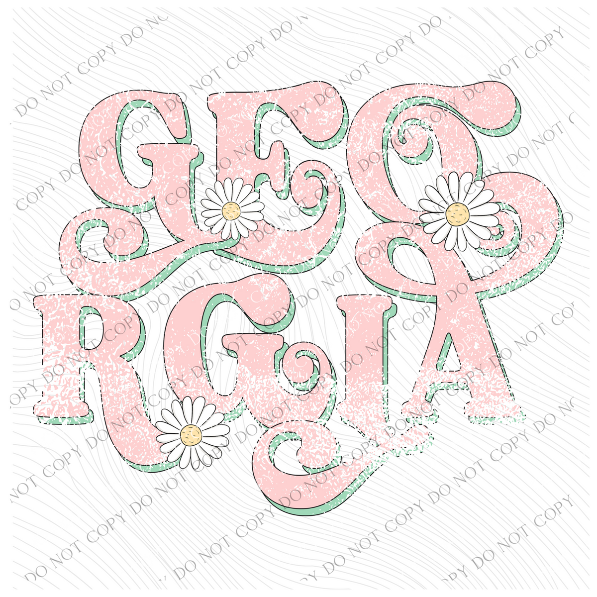 Georgia Retro Swirl Daisies Distressed Pink & Green Spring & Summer Digital Design, PNG