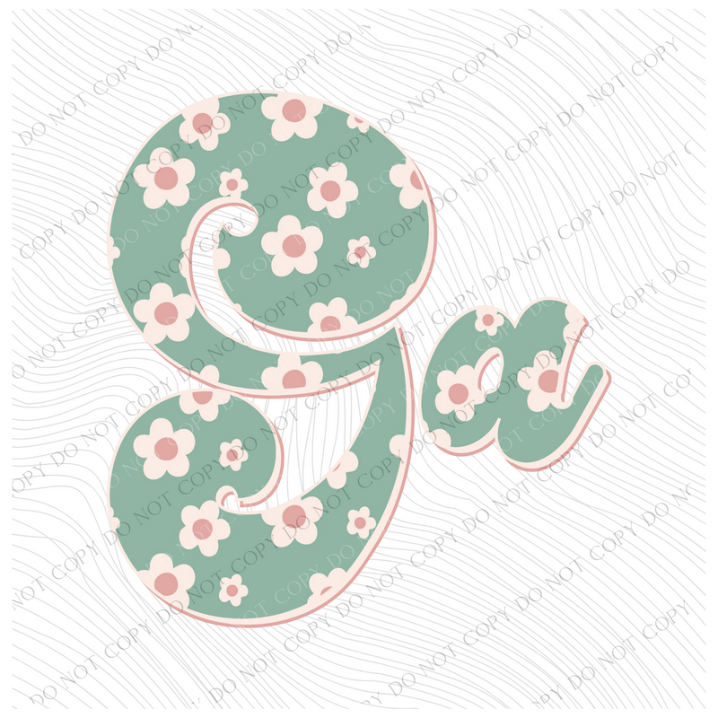 GA Georgia Vintage Floral Green, Pink & Cream Digial Design, PNG