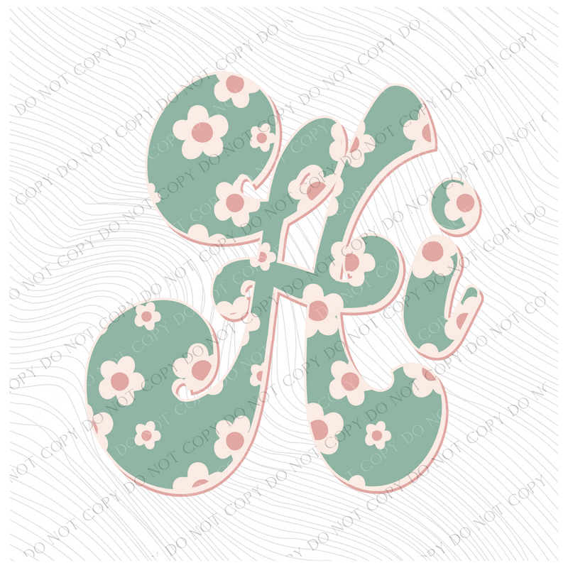 HI Hawaii Vintage Floral Green, Pink & Cream Digial Design, PNG