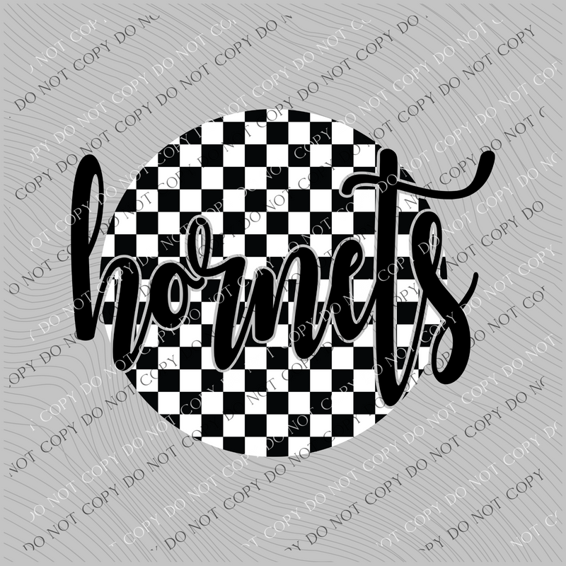 Hornets Checkered Circle Cutout Black/White Mascot Digital Design, PNG