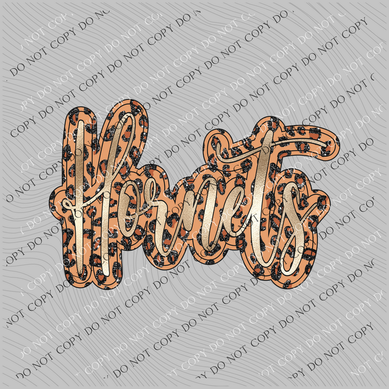 Hornets Script Leopard Glitter and Foil PNG,  Digital Design