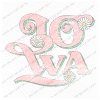 Iowa Retro Swirl Daisies Distressed Pink & Green Spring & Summer Digital Design, PNG