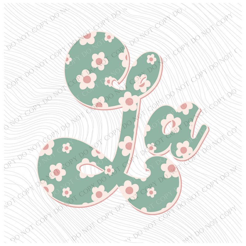 IA Iowa Vintage Floral Green, Pink & Cream Digial Design, PNG