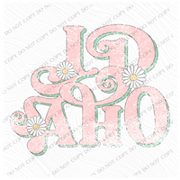 Idaho Retro Swirl Daisies Distressed Pink & Green Spring & Summer Digital Design, PNG