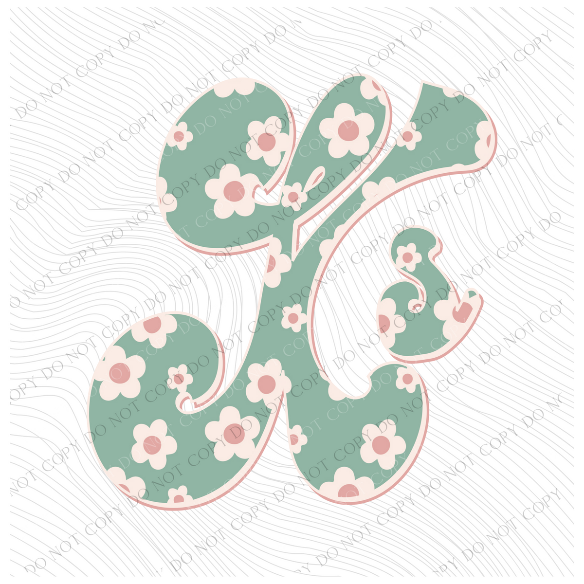 KS Kansas Vintage Floral Green, Pink & Cream Digial Design, PNG