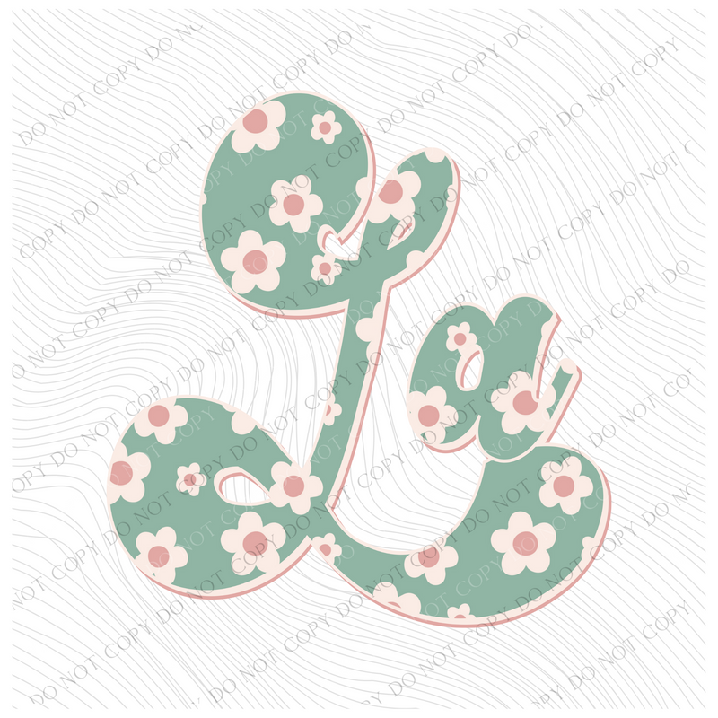 LA Lousiana Vintage Floral Green, Pink & Cream Digial Design, PNG