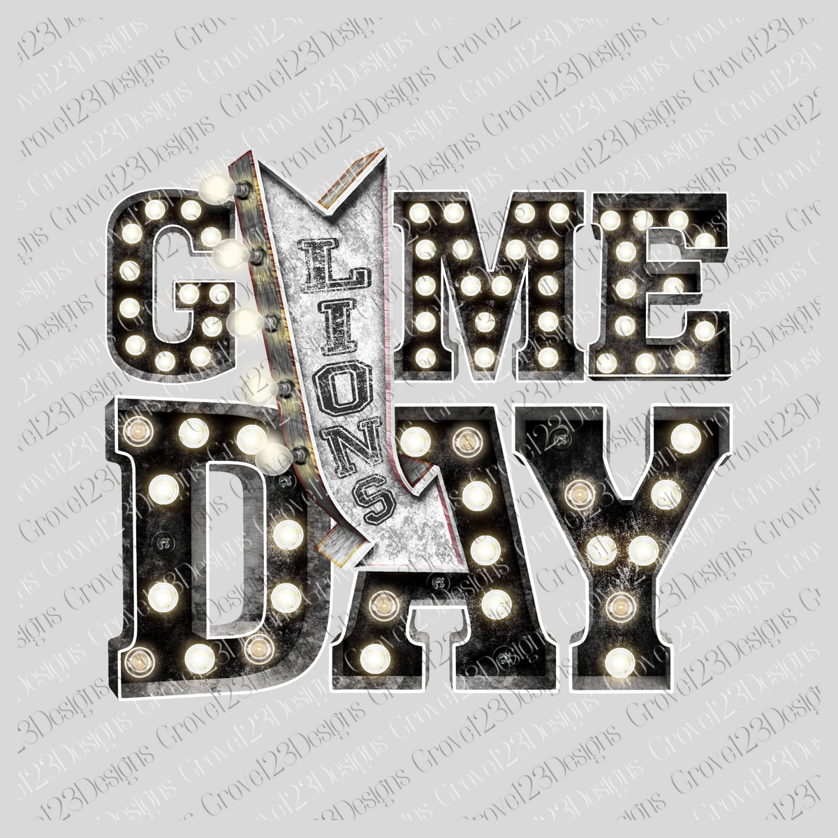 Game Day Lions Black Marquee Design