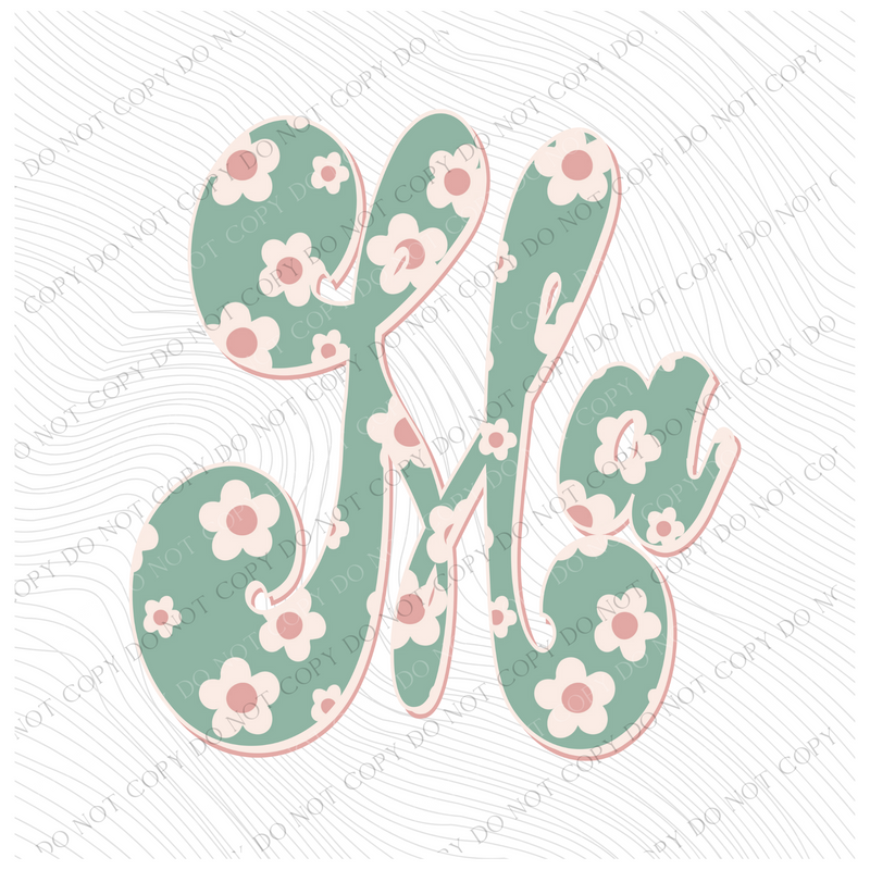 MA Massachusetts Vintage Floral Green, Pink & Cream Digial Design, PNG