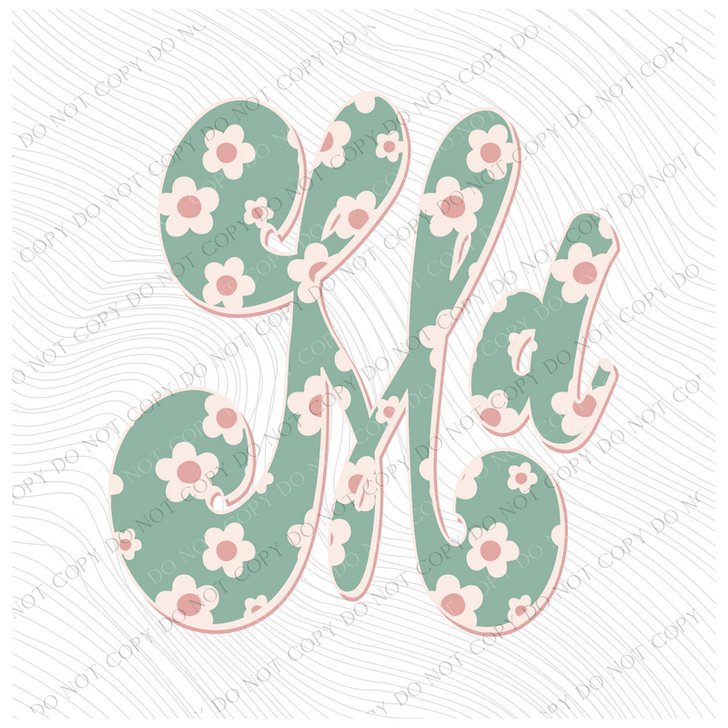 MD Maryland  Vintage Floral Green, Pink & Cream Digial Design, PNG