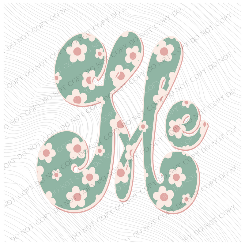 ME Maine Vintage Floral Green, Pink & Cream Digial Design, PNG