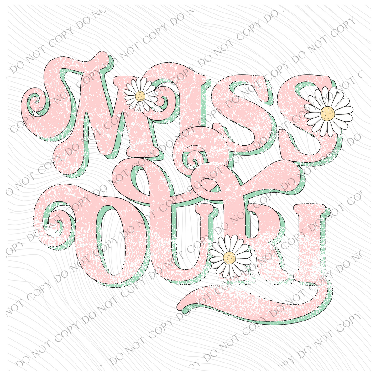 Missouri Retro Swirl Daisies Distressed Pink & Green Spring & Summer Digital Design, PNG