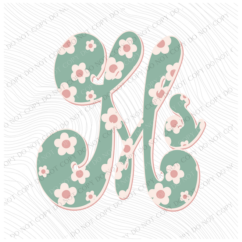 MS Mississippi Vintage Floral Green, Pink & Cream Digial Design, PNG