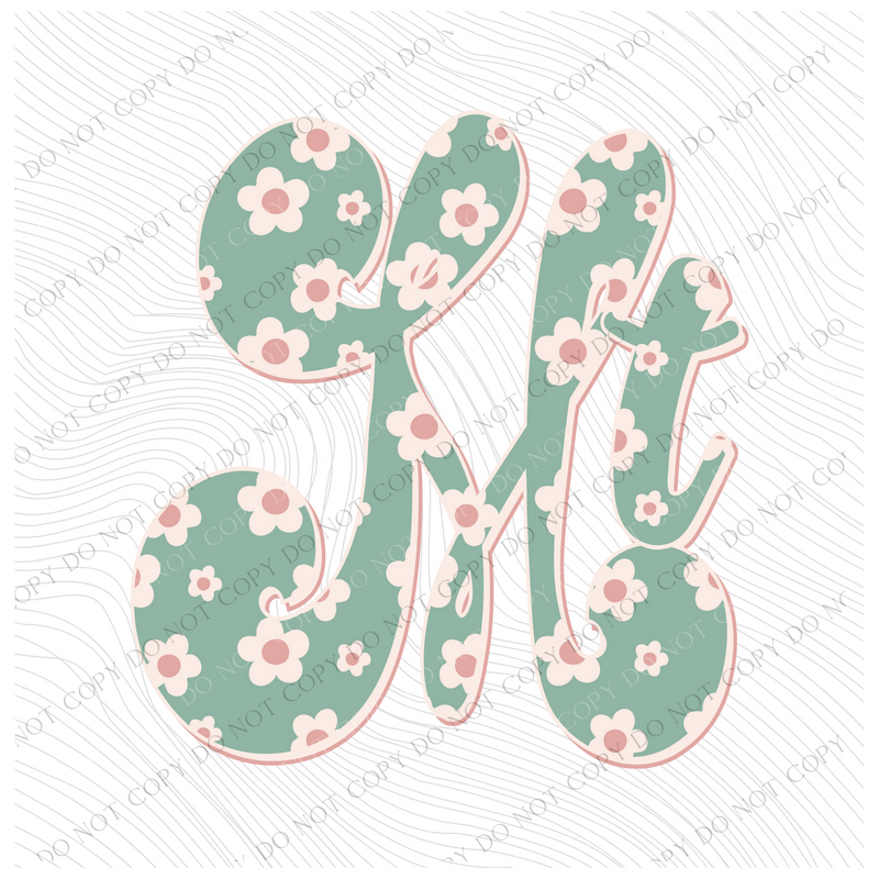 MT Montana Vintage Floral Green, Pink & Cream Digial Design, PNG