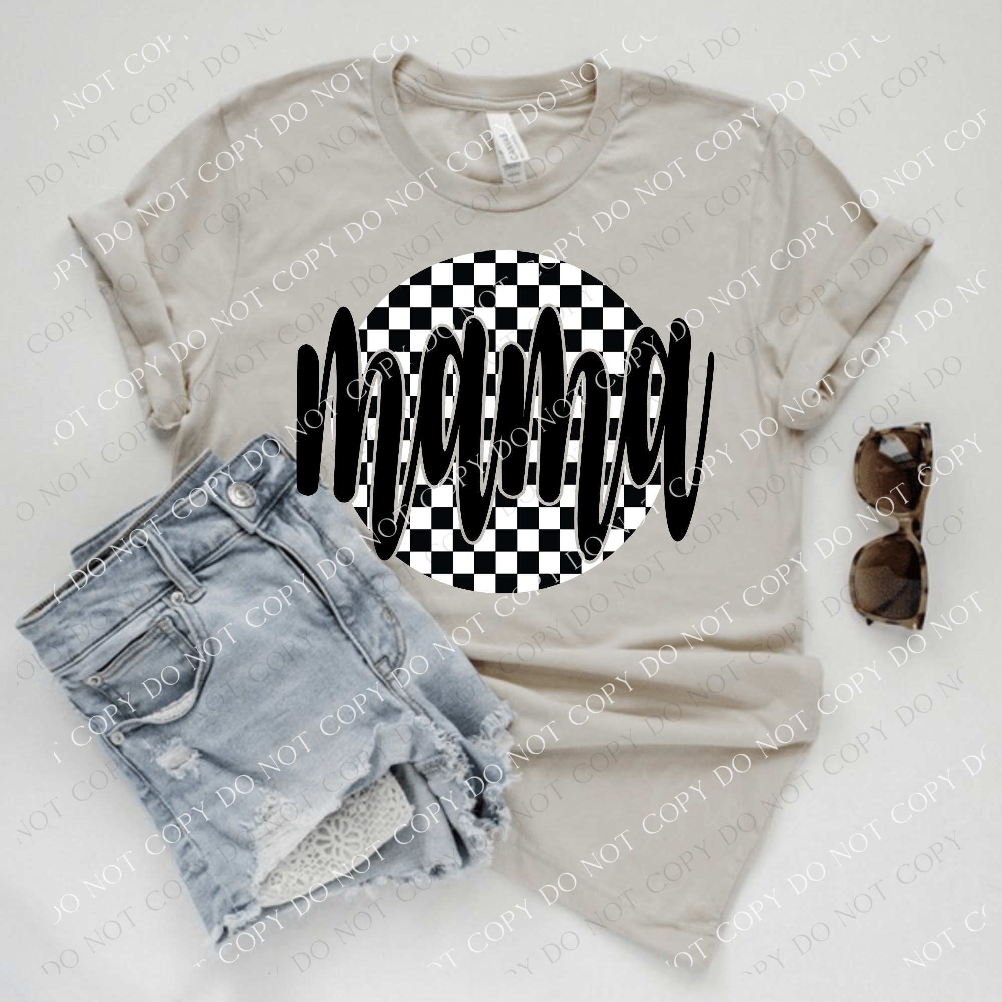 Mama Checkered Circle Cutout Black/White Digital Design