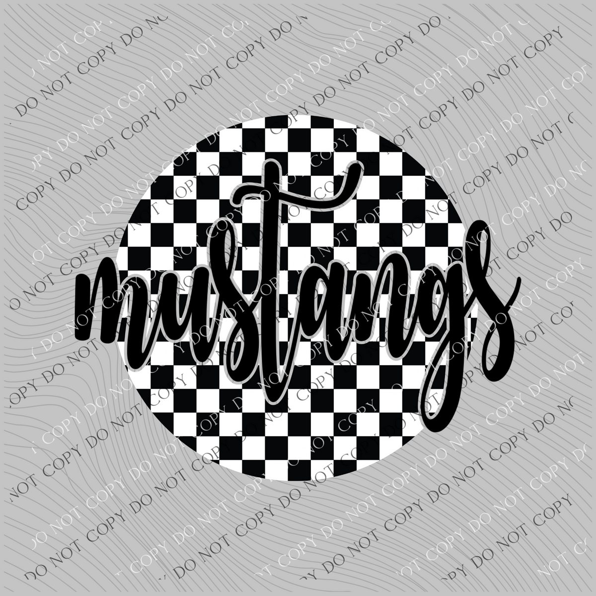 Mustangs Checkered Circle Cutout Black/White Mascot Digital Design, PNG