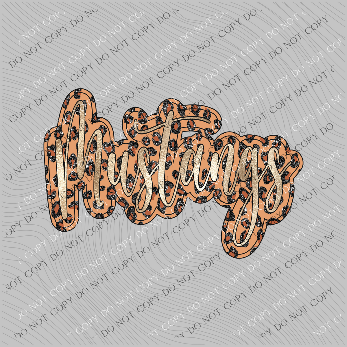 Mustangs Script Leopard Glitter and Foil PNG,  Digital Design