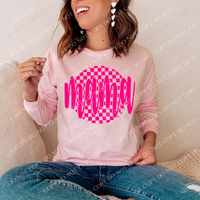 Mama Checkered Circle Cutout Bright Pink Single Color Digital Design, PNG