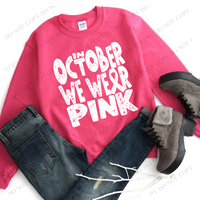 In October we Wear Pink Distressed, Cancer Ribbon White Single Color Digital Design,  PNG