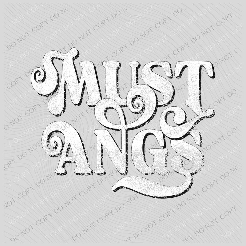 Mustangs Swirl Distressed White & Black Digital Design, PNG