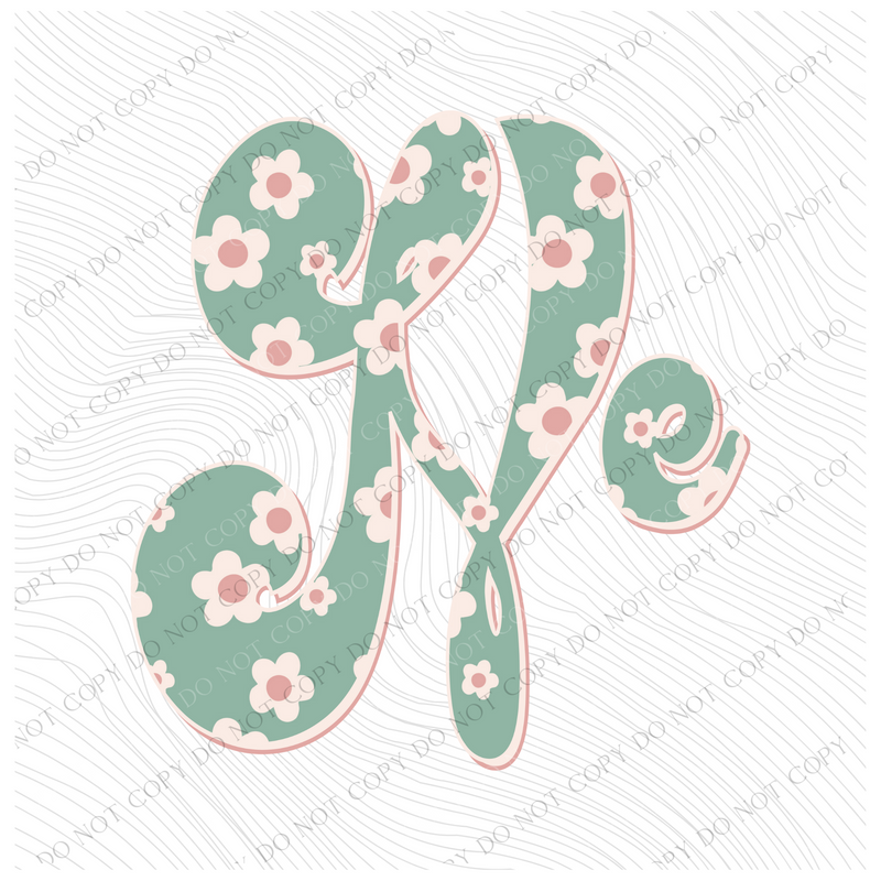 NE Nebraska Vintage Floral Green, Pink & Cream Digial Design, PNG