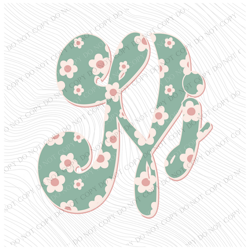 NJ New Jersey Vintage Floral Green, Pink & Cream Digial Design, PNG