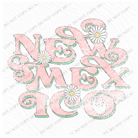 New Mexico Retro Swirl Daisies Distressed Pink & Green Spring & Summer Digital Design, PNG