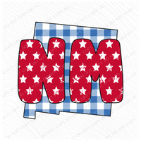 NM New Mexico Gingham Stars Red White Blue Digital Design, PNG