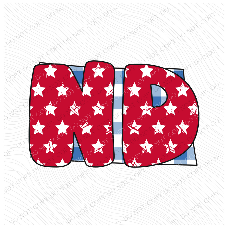 ND North Dakota Gingham Stars Red White Blue Digital Design, PNG