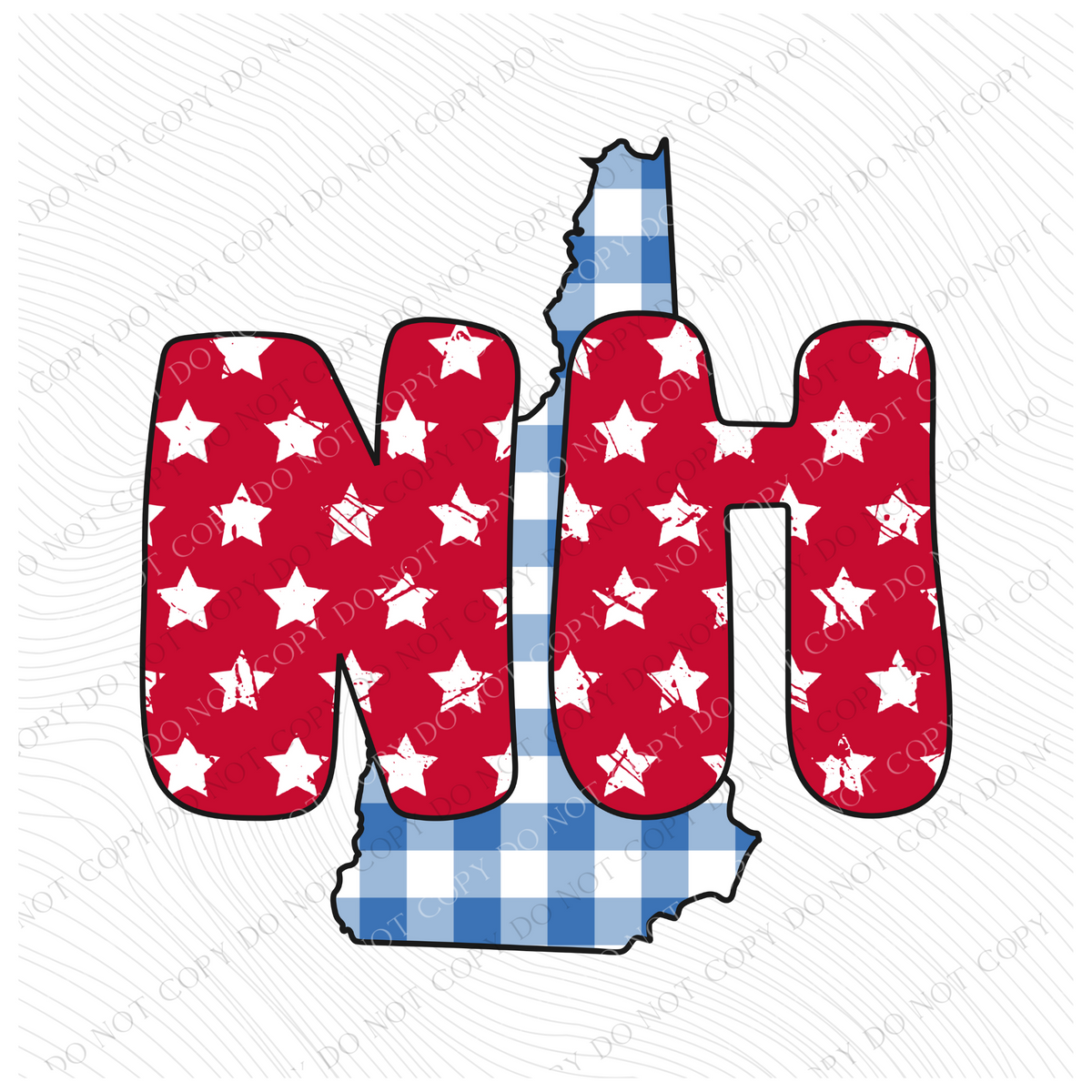 NH New Hampshire Gingham Stars Red White Blue Digital Design, PNG