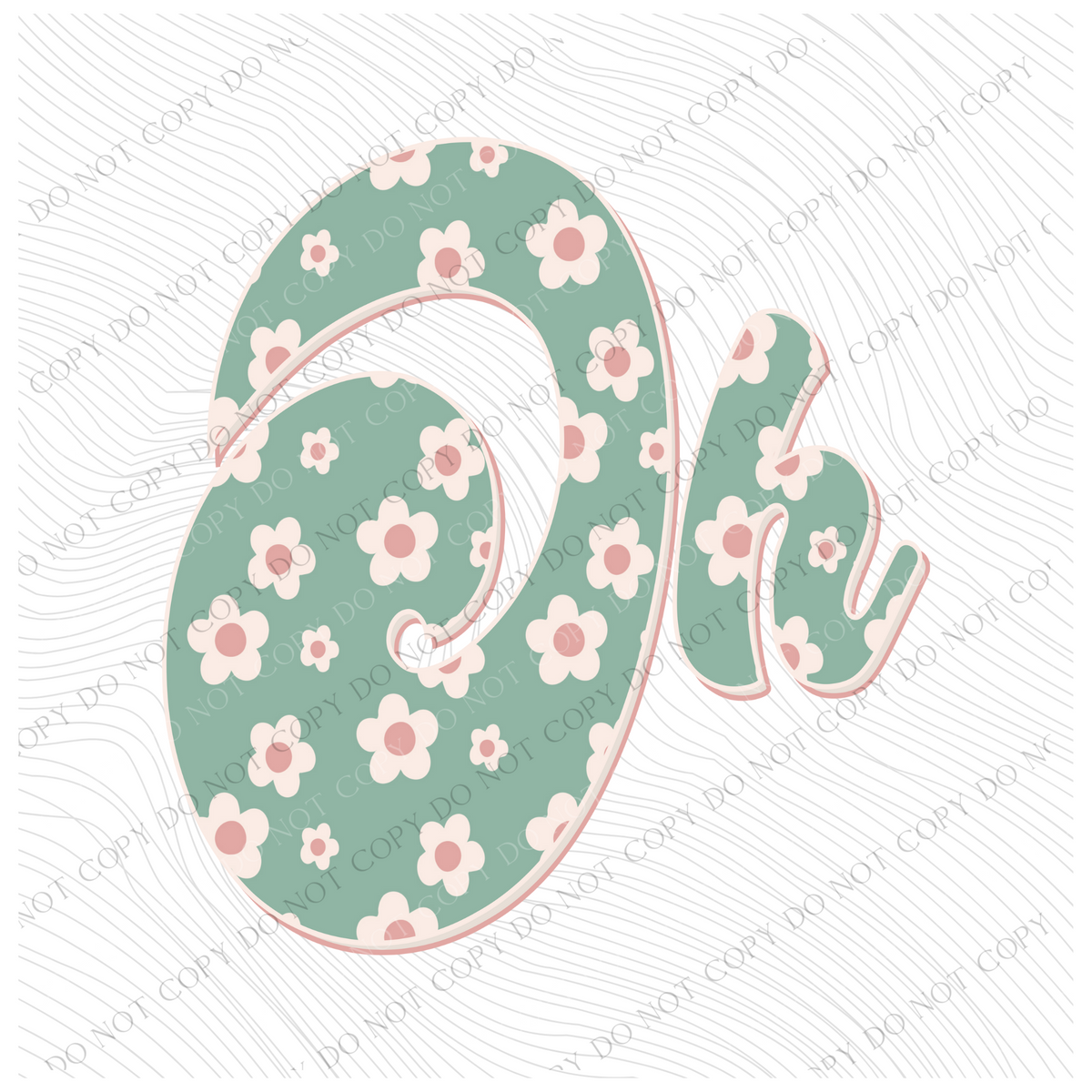 OH Ohio Vintage Floral Green, Pink & Cream Digial Design, PNG