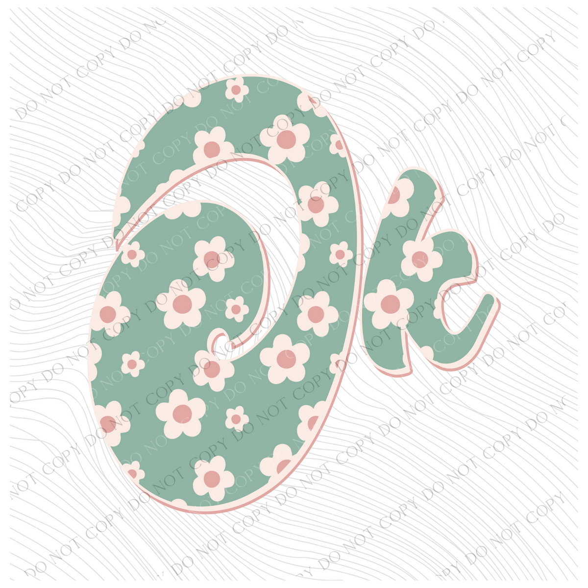 OK Oklahoma Vintage Floral Green, Pink & Cream Digial Design, PNG