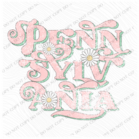 Pennsylvania Retro Swirl Daisies Distressed Pink & Green Spring & Summer Digital Design, PNG