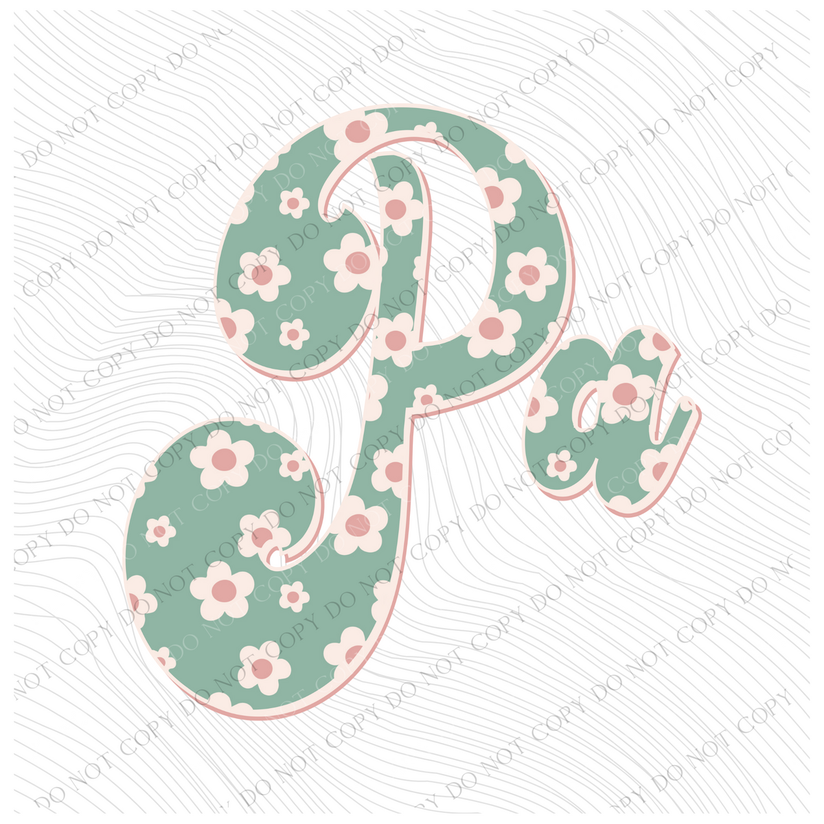 PA Pennsylvania Vintage Floral Green, Pink & Cream Digial Design, PNG