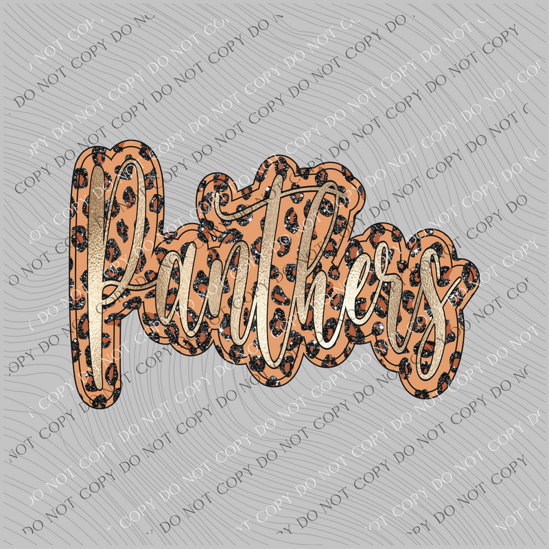 Panthers Script Leopard Glitter and Foil PNG,  Digital Design
