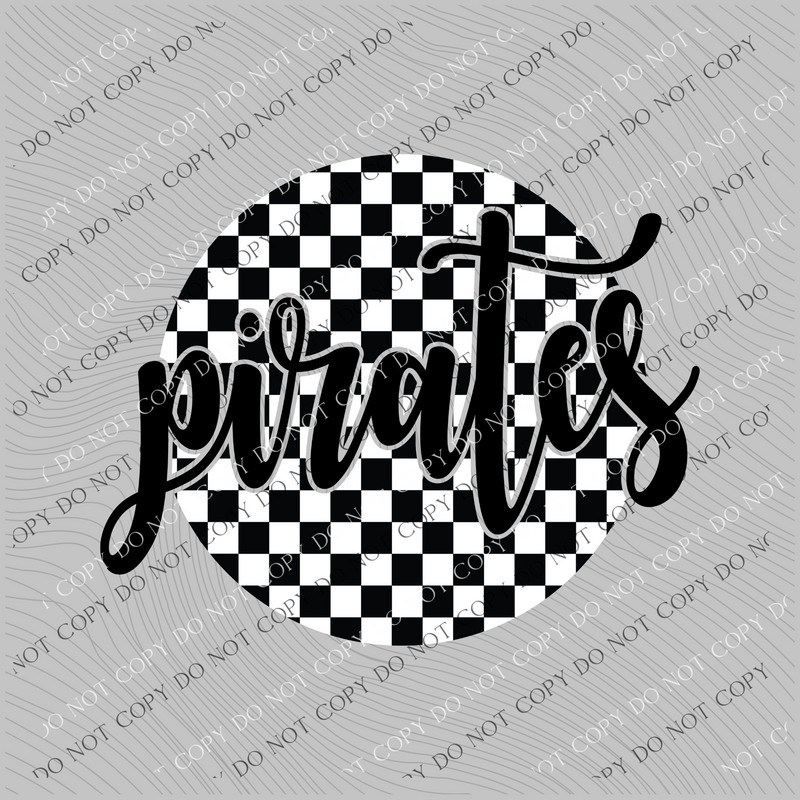 Pirates Checkered Circle Cutout Black/White Mascot Digital Design, PNG