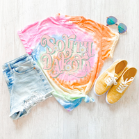 South Dakota Retro Swirl Daisies Distressed Pink & Green Spring & Summer Digital Design, PNG