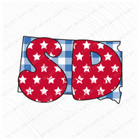 SD South Dakota Gingham Stars Red White Blue Digital Design, PNG