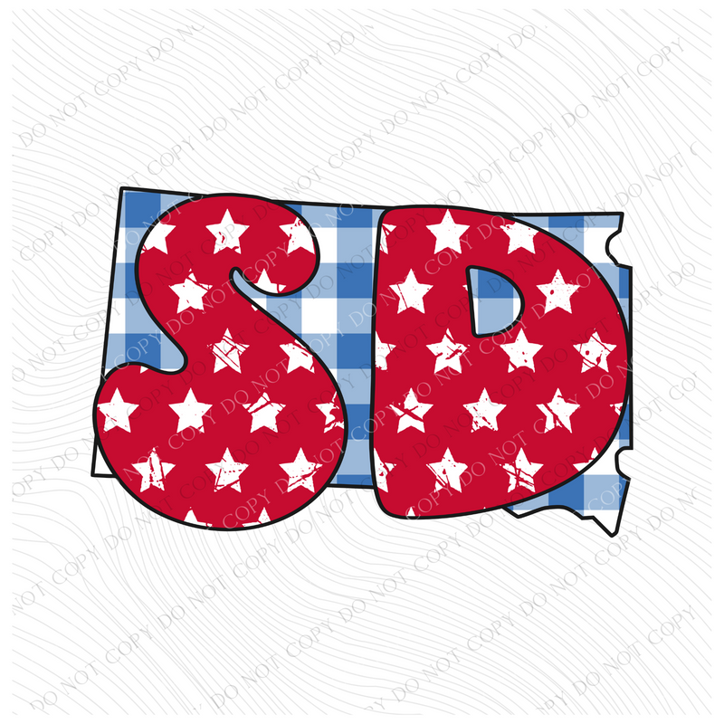 SD South Dakota Gingham Stars Red White Blue Digital Design, PNG