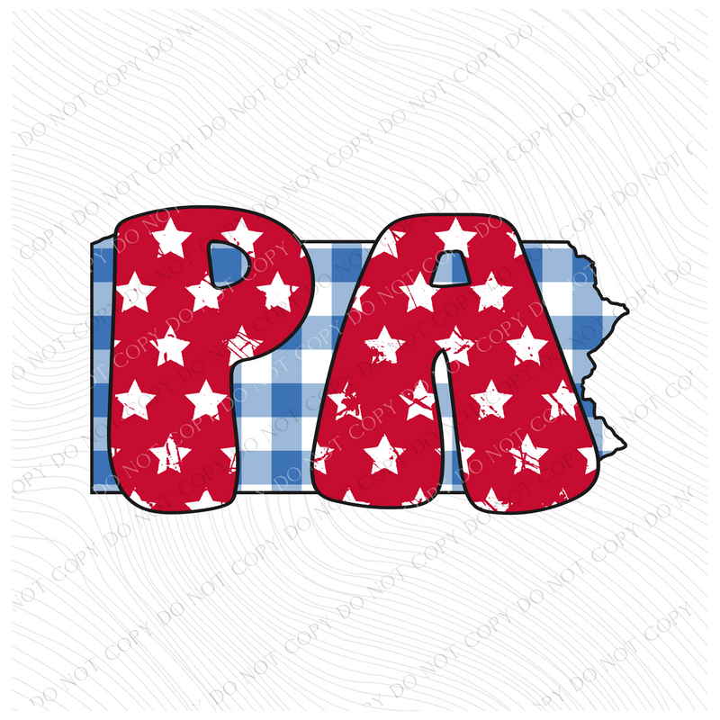 PA Pennsylvania Gingham Stars Red White Blue Digital Design, PNG