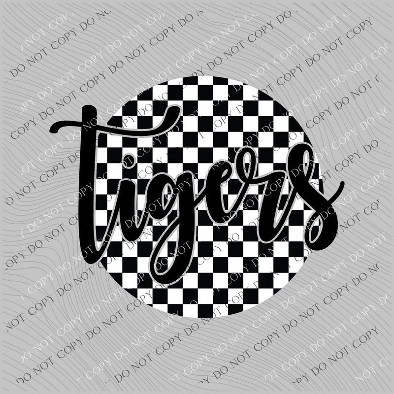 Tigers Checkered Circle Cutout Black/White Mascot Digital Design, PNG