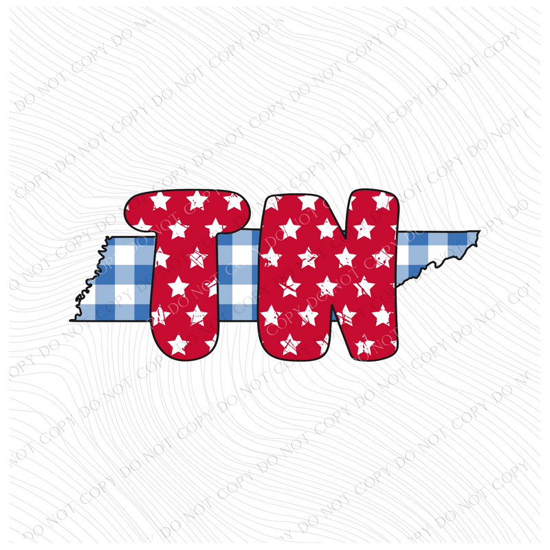 TN Tennessee Gingham Stars Red White Blue Digital Design, PNG