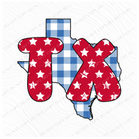 TX Texas Gingham Stars Red White Blue Digital Design, PNG
