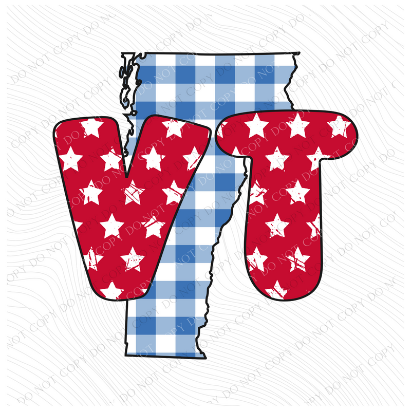 VT Vermont Gingham Stars Red White Blue Digital Design, PNG