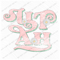 Utah Retro Swirl Daisies Distressed Pink & Green Spring & Summer Digital Design, PNG